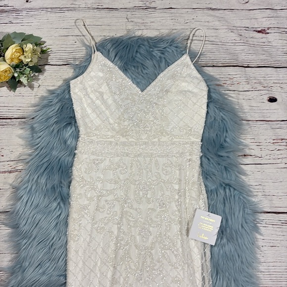 Lulu's Cherished Vow White Beaded Backless Mermaid Maxi Wedding Dress - Picture 7 of 10